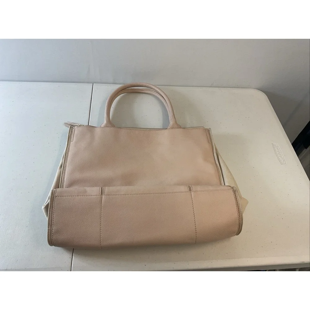 Tory Burch Ella Light Pink‎ Pebbled Leather and Canvas Large Tote Bag